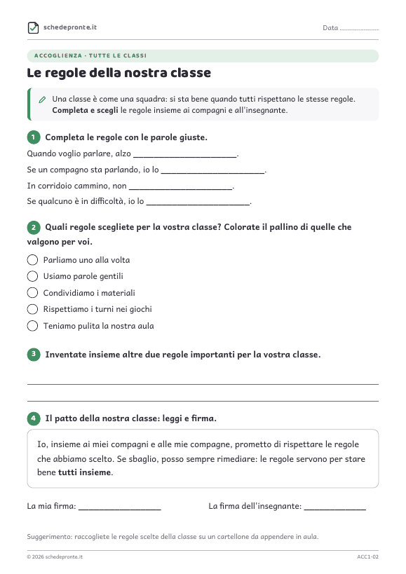 Anteprima della scheda Le regole della nostra classe