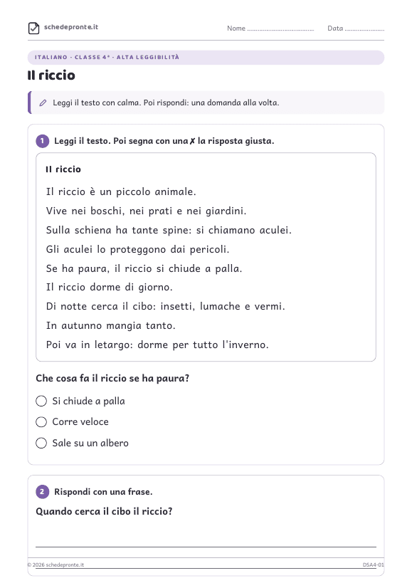 Anteprima della scheda Il riccio