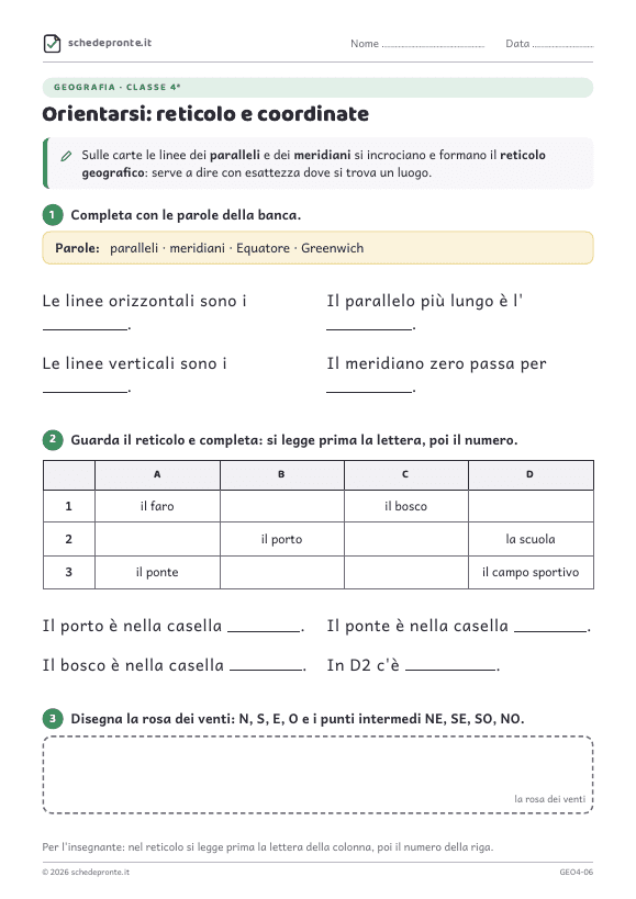Anteprima della scheda Orientarsi: reticolo e coordinate