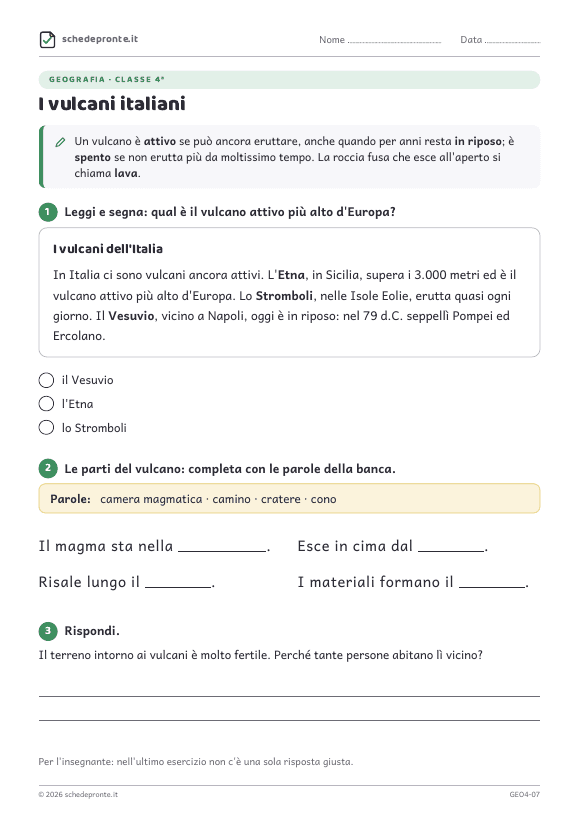 Anteprima della scheda I vulcani italiani