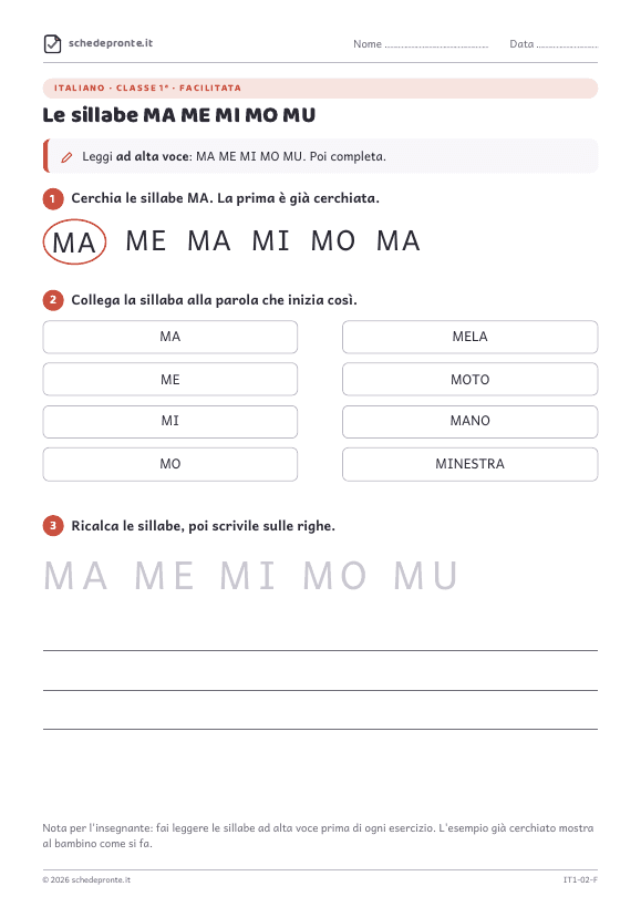 Anteprima della scheda Le sillabe MA ME MI MO MU