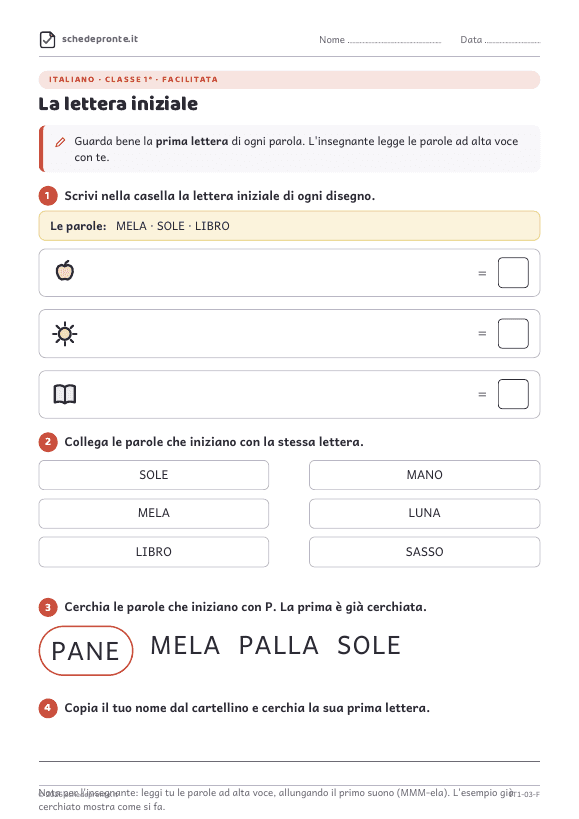 Anteprima della scheda La lettera iniziale