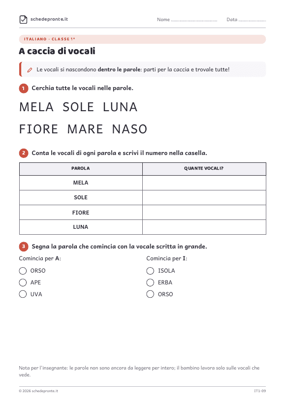 Anteprima della scheda A caccia di vocali