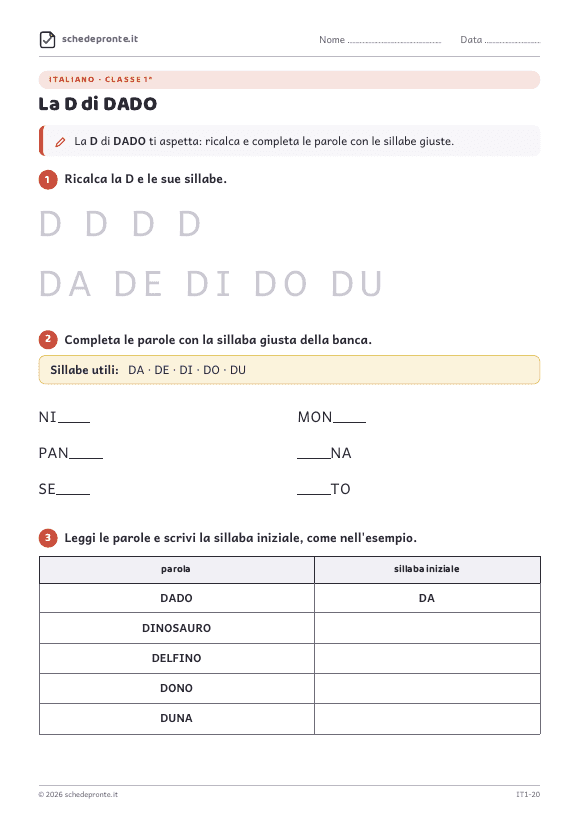Anteprima della scheda La D di DADO
