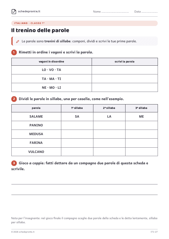 Anteprima della scheda Il trenino delle parole