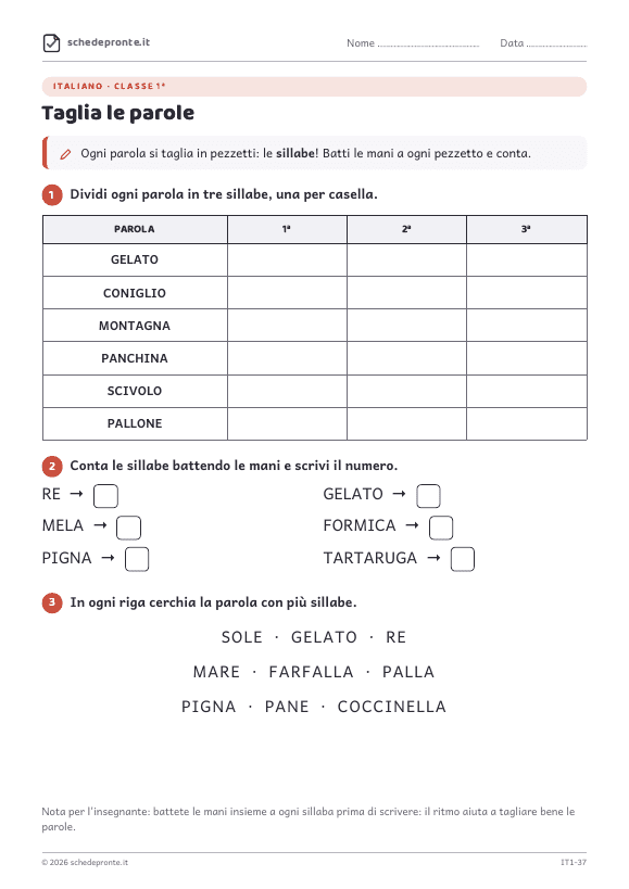 Anteprima della scheda Taglia le parole