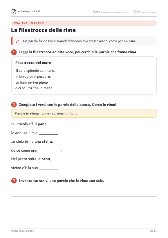 Anteprima della scheda La filastrocca delle rime