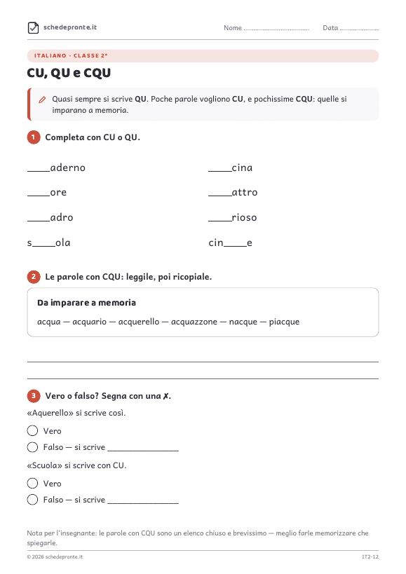 Anteprima della scheda CU, QU e CQU