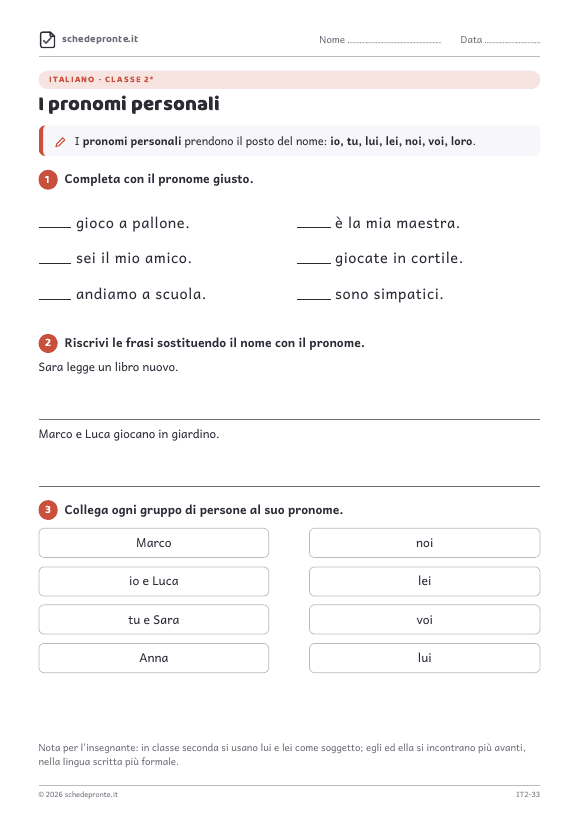 Anteprima della scheda I pronomi personali