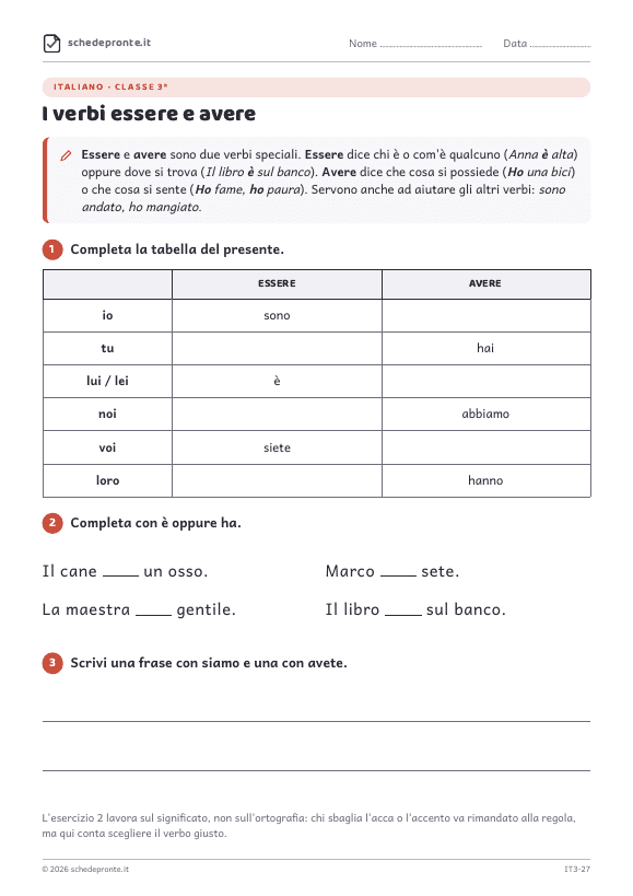 Anteprima della scheda I verbi essere e avere