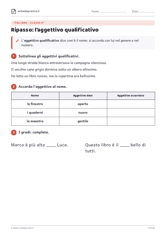 Anteprima della scheda Ripasso: l'aggettivo qualificativo