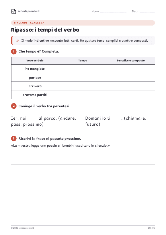 Anteprima della scheda Ripasso: i tempi del verbo