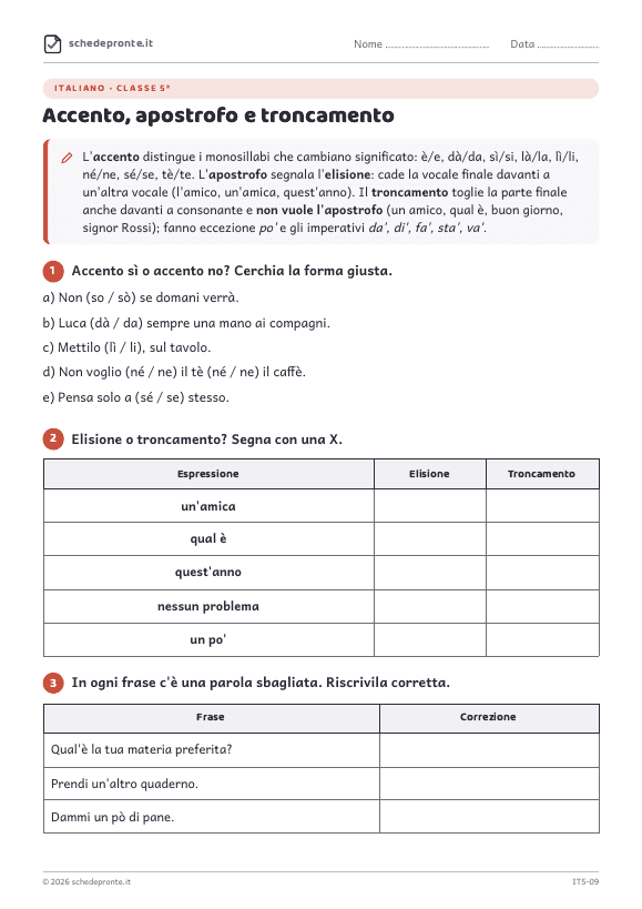 Anteprima della scheda Accento, apostrofo e troncamento