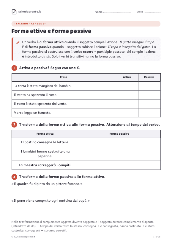 Anteprima della scheda Forma attiva e forma passiva