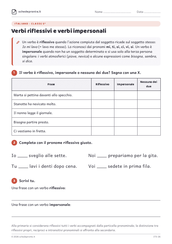 Anteprima della scheda Verbi riflessivi e verbi impersonali