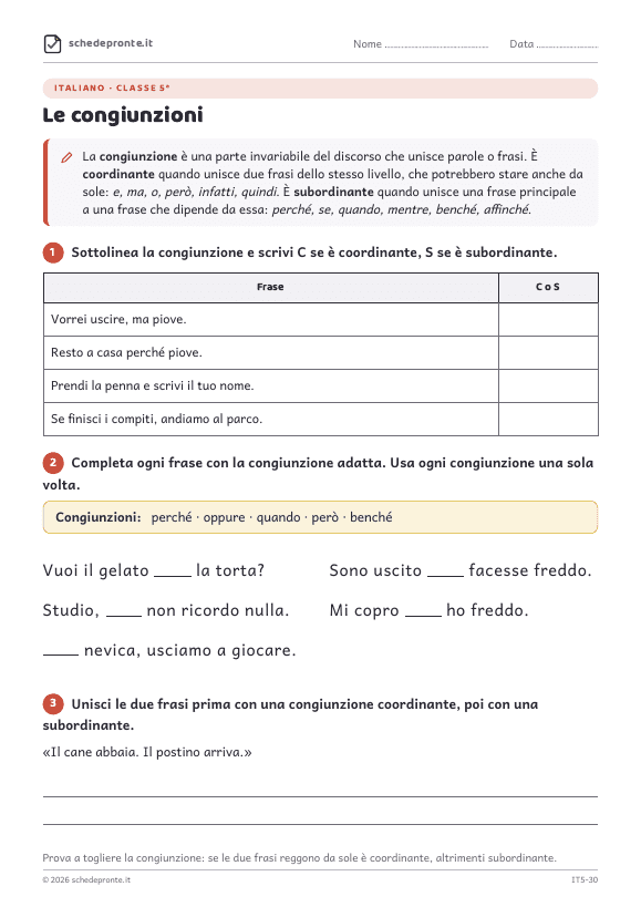 Anteprima della scheda Le congiunzioni