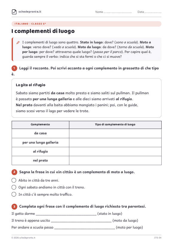 Anteprima della scheda I complementi di luogo