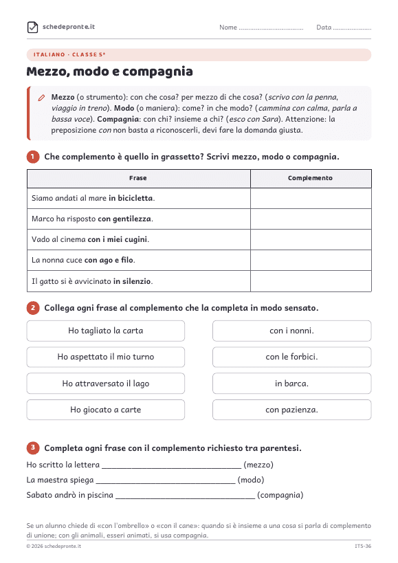 Anteprima della scheda Mezzo, modo e compagnia