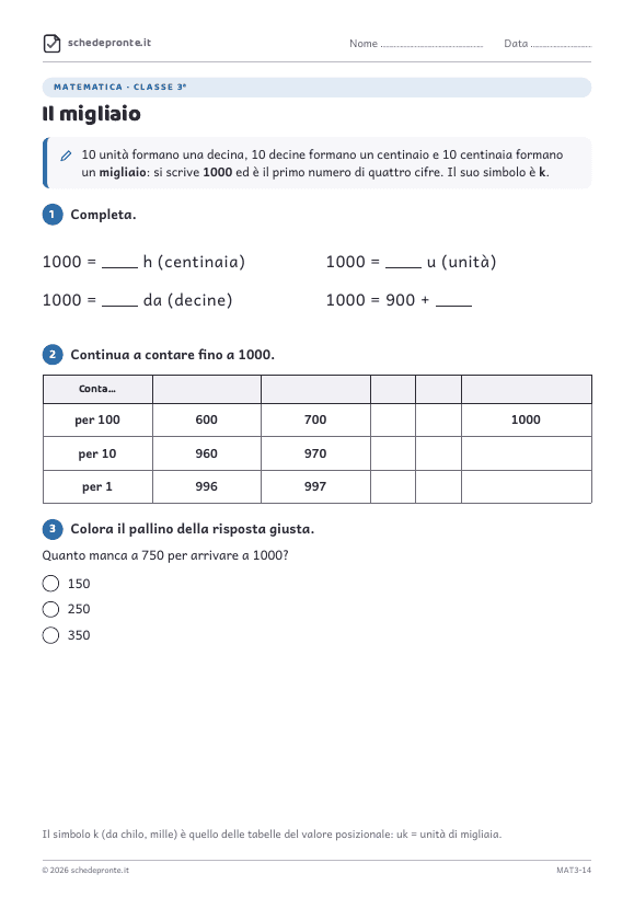 Anteprima della scheda Il migliaio