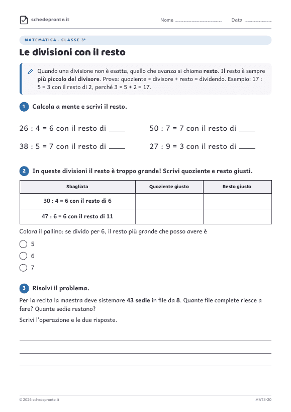 Anteprima della scheda Le divisioni con il resto