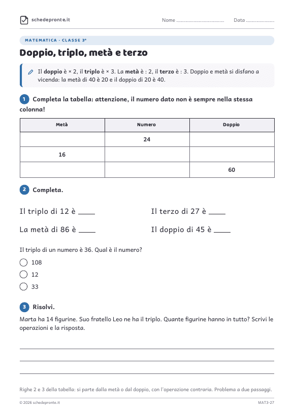 Anteprima della scheda Doppio, triplo, metà e terzo