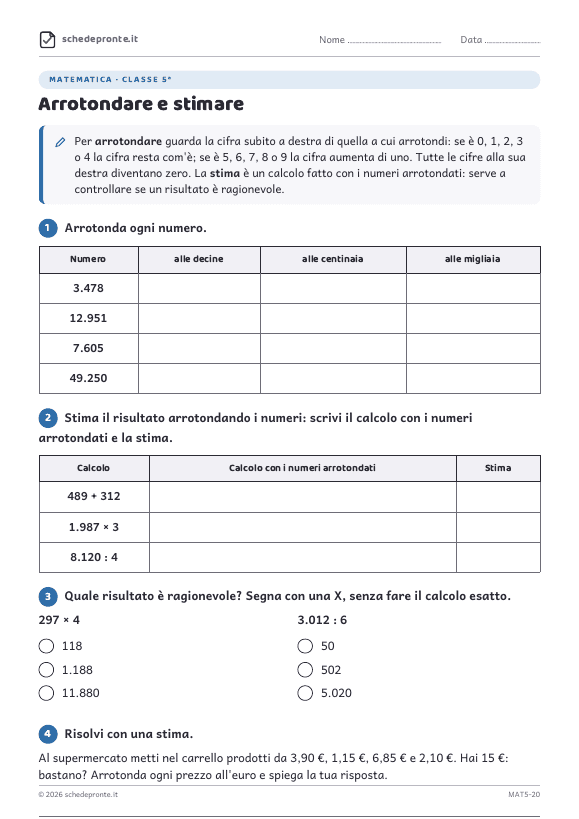 Anteprima della scheda Arrotondare e stimare