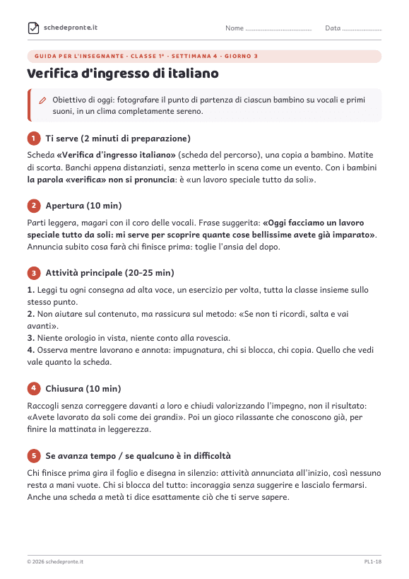 Anteprima della scheda Verifica d'ingresso di italiano