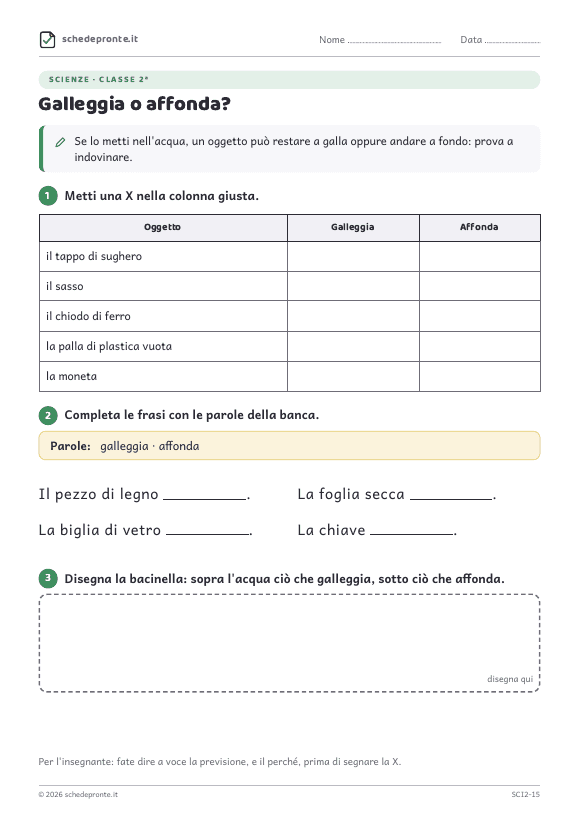 Anteprima della scheda Galleggia o affonda?